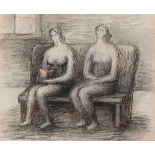 Two seated women in an interior